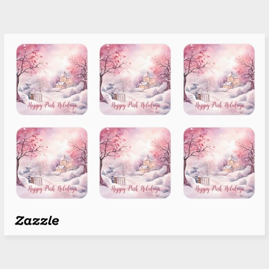 ハッピーピンクホリデーズクリスマススノーシーン スクエアシール (シート)