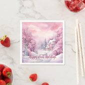 ハッピーピンクホリデーズクリスマススノーシーン スタンダードカクテルナプキン (インサイチュ)