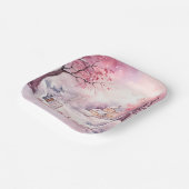 ハッピーピンクホリデーズクリスマススノーシーン ペーパープレート (傾斜あり)