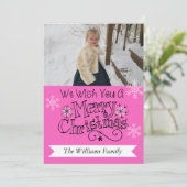 ハッピーピンクメリークリスマスフォトホリデーカード シーズンカード (スタンド正面)