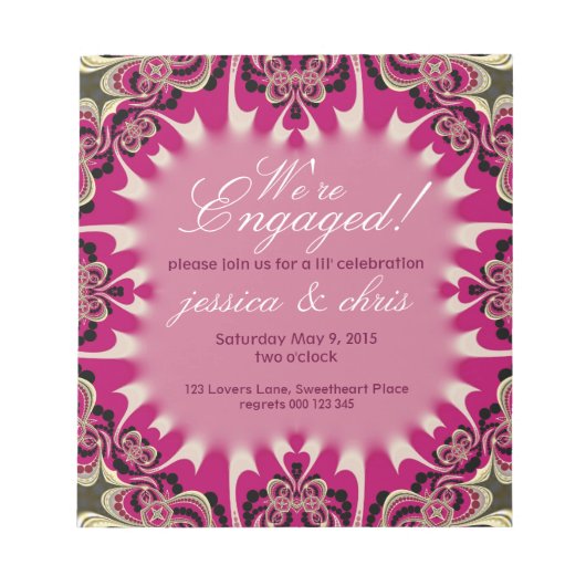 ハッピーピンク婚約予算招待状メモ帳 ノートパッド (正面)