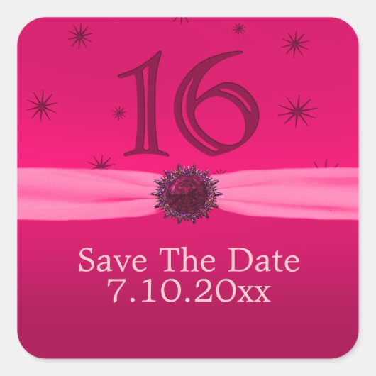 ハッピーピンク誕生日16おもしろい スクエアシール (正面)