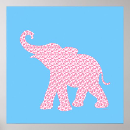 ハッピーピンク象アートパターンかわいい ポスター (正面)