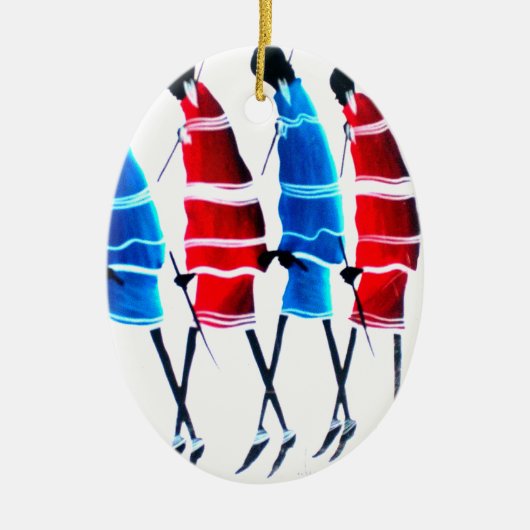 ハッピーピープルマザイウォリアーズ歩くアートプリント セラミックオーナメント (正面)