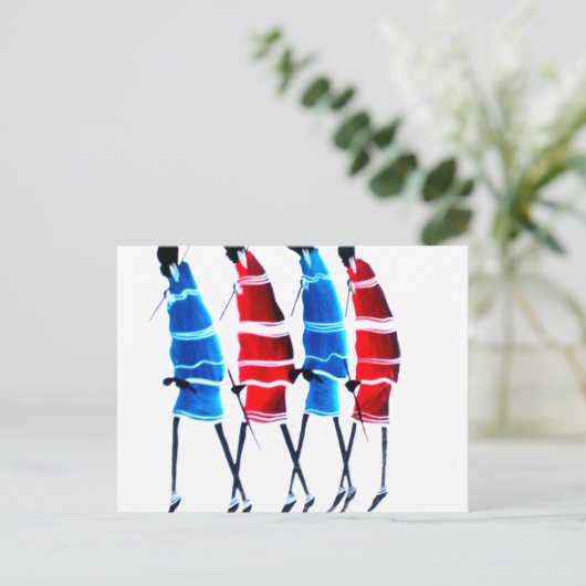 ハッピーピープルマザイウォリアーズ歩くアートプリント ポストカード (スタンド正面)