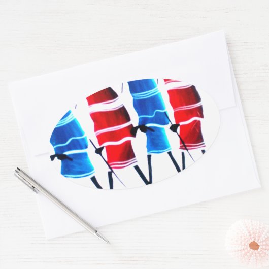 ハッピーピープルマザイウォリアーズ歩くアートプリント 楕円形シール (封筒)