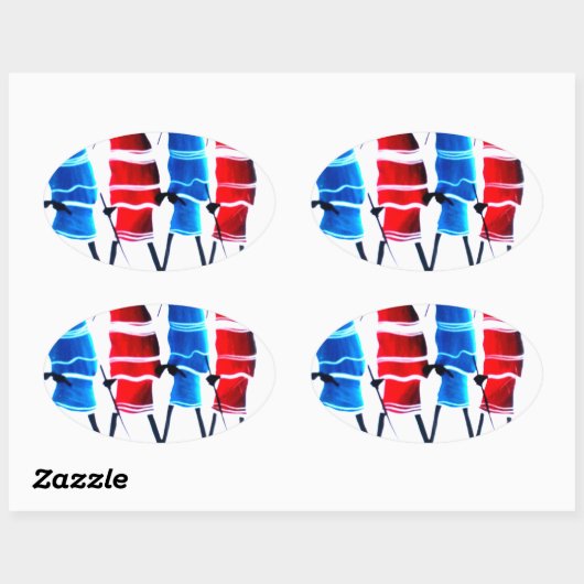 ハッピーピープルマザイウォリアーズ歩くアートプリント 楕円形シール (シート)