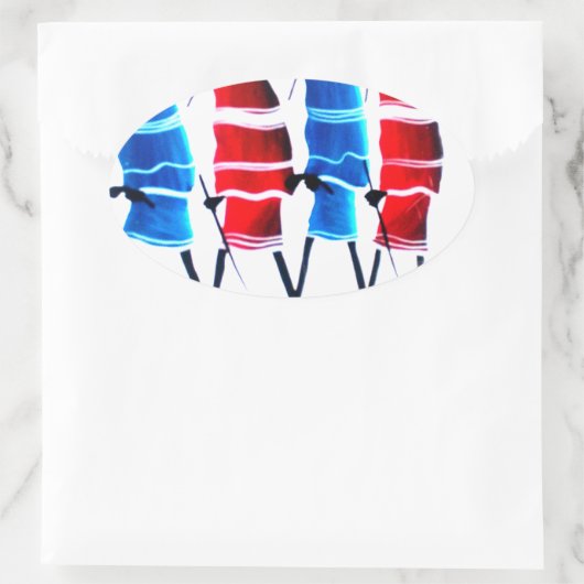 ハッピーピープルマザイウォリアーズ歩くアートプリント 楕円形シール (バッグ)