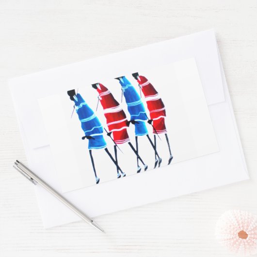 ハッピーピープルマザイウォリアーズ歩くアートプリント 長方形シール (封筒)