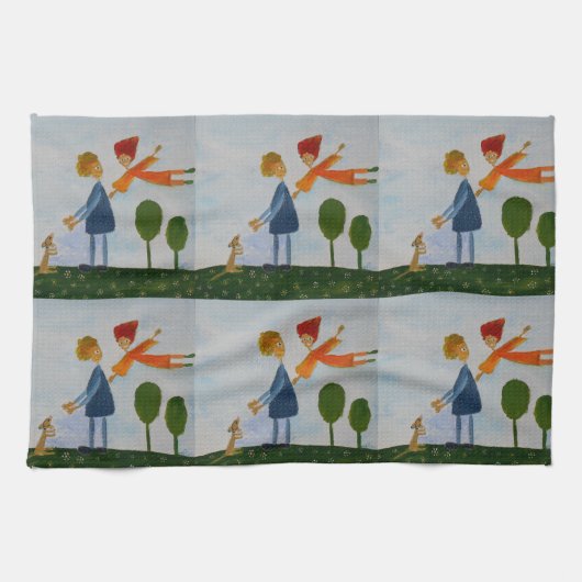 ハッピーピープル絵画ズ・ティータオル キッチンタオル (横)