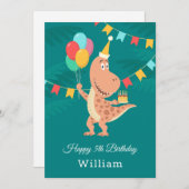 ハッピーファイブお誕生日ケーキバルーンキュート恐竜カード (正面/裏面)
