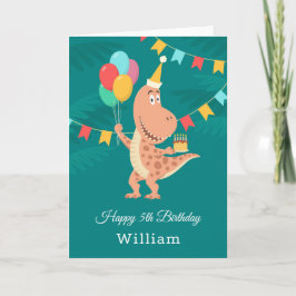 ハッピーファイブお誕生日ケーキバルーンキュート恐竜カード カード