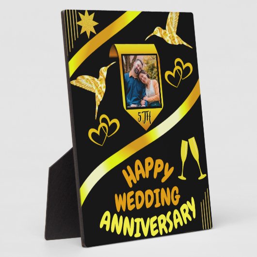 ハッピーファイブウェディングアニバーサリー ブラック&ゴールド モダン フォトプラーク (側面)