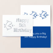 ハッピーファイブ誕生日かわいいサメの子供たち挨拶 箔カード (ディスプレー)