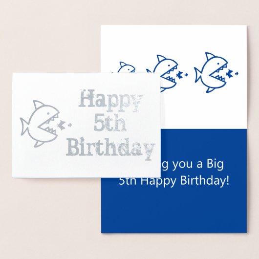 ハッピーファイブ誕生日かわいいサメの子供たち挨拶 箔カード (ディスプレー)