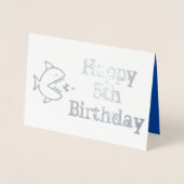 ハッピーファイブ誕生日かわいいサメの子供たち挨拶 箔カード (正面)