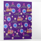 ハッピーファイブ誕生日カード、#5紫と黄 三つ折りカード (内部最初)