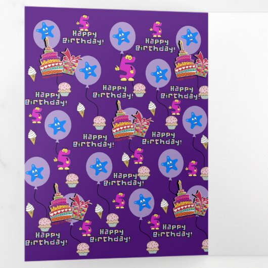 ハッピーファイブ誕生日カード、#5紫と黄 三つ折りカード (内部最初)