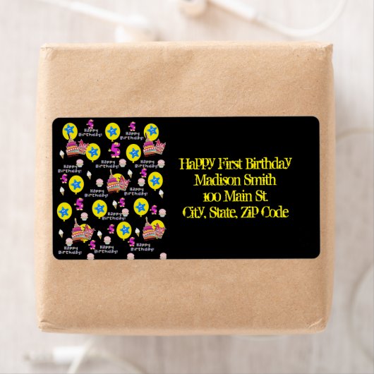 ハッピーファイブ誕生日住所 シールブラック ラベル (インサイチュ)