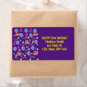 ハッピーファイブ誕生日住所 シール、イエロー&パープル ラベル (インサイチュ)