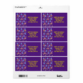 ハッピーファイブ誕生日住所 シール、イエロー&パープル ラベル (フルシート)