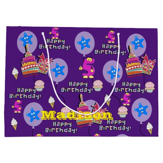 ハッピーファイブ誕生日抱き枕#5パープル ラージペーパーバッグ (裏面)