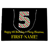 ハッピーファイブ誕生日&メリークリスマス，名前をカスタムする ラージペーパーバッグ (正面)