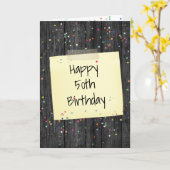 ハッピーファイブ50誕生日ノートオンウッド カード (黄色い花)