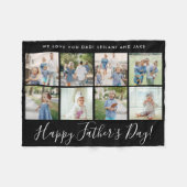 ハッピーファザーズデイ8フォトコラージュカスタムブラック フリースブランケット (正面(横))