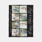 ハッピーファザーズデイ8フォトコラージュカスタムブラック フリースブランケット (正面)