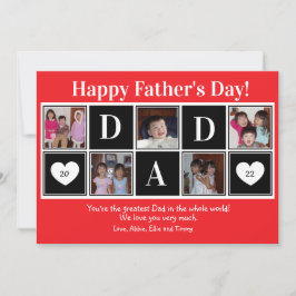 ハッピーファザーズデー 5枚の写真 赤いフラットグリーティングカード カード