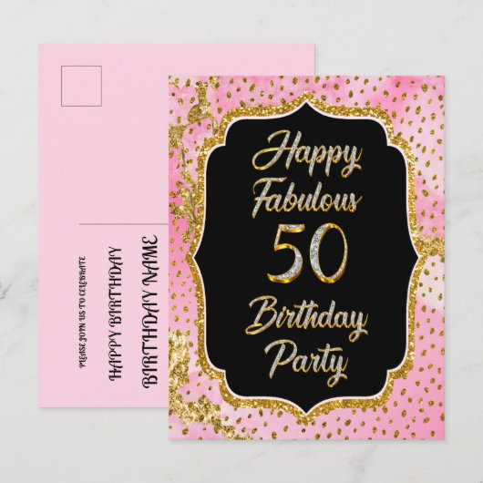 ハッピーファブラス50番目の誕生日招待状パーティー インビテーションポストカード (正面/裏面)