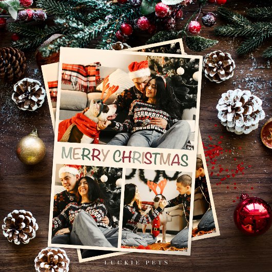 ハッピーファミリーと犬のクリスマスホリデーカード 招待状