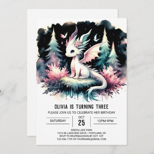 ハッピーファンタジードラゴン誕生日 招待状 (正面/裏面)