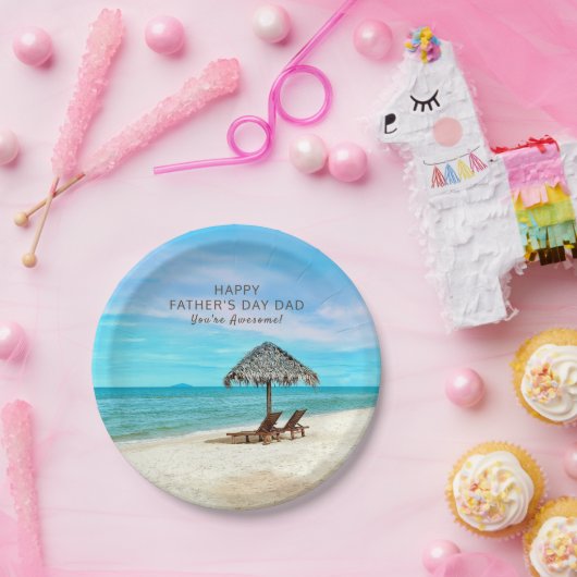 ハッピーファーザデーパーティーカスタムメッセージビーチ ペーパープレート (パーティー)