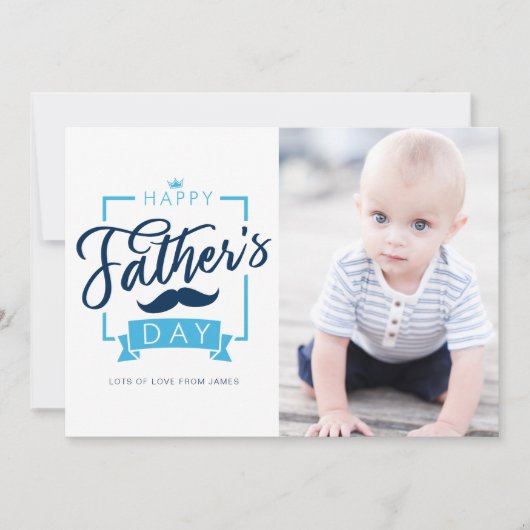 ハッピーファーザーの日タイポグラフィブルー写真 シーズンカード (正面)