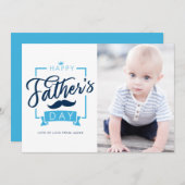 ハッピーファーザーの日タイポグラフィブルー写真 シーズンカード (正面/裏面)