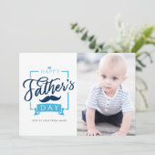 ハッピーファーザーの日タイポグラフィブルー写真 シーズンカード (スタンド正面)