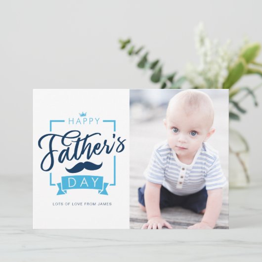 ハッピーファーザーの日タイポグラフィブルー写真 シーズンカード (スタンド正面)