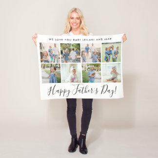 ハッピーファーザーの日8フォトコラージュカスタム白 フリースブランケット