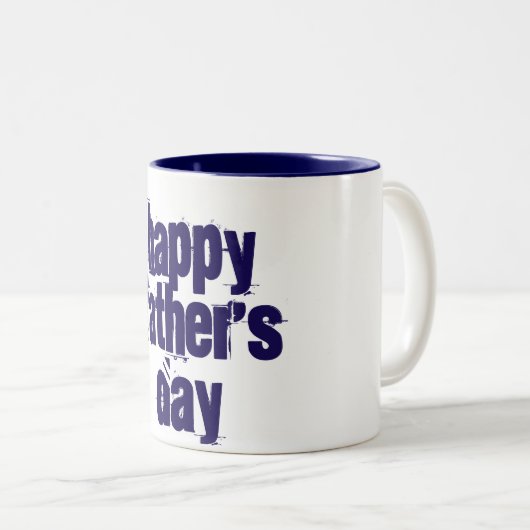 ハッピーファーザーズおもしろいデイタイポグラフィブルーホワイトマグ ツートーンマグカップ (正面右)