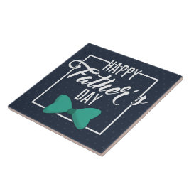 ハッピーファーザーズデイエンブレムブルーホワイト タイル