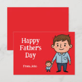 ハッピーファーザーズデイカートゥーンパパ&ソンレッド サンキューカード (正面/裏面)