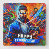 ハッピーファーザーズデイダディーゲーマー | スクエア壁時計 (正面)