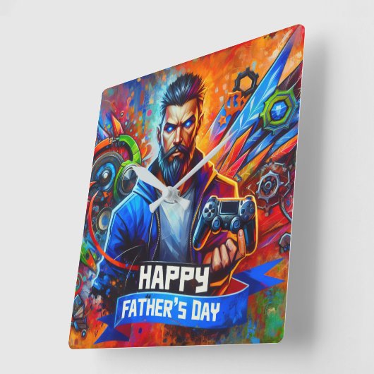 ハッピーファーザーズデイダディーゲーマー | スクエア壁時計 (傾斜)