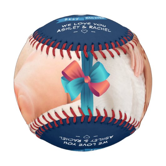 ハッピーファーザーズデイネイビーブルータイポグラフィ 野球ボール (正面)