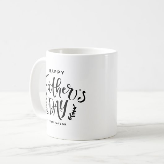 ハッピーファーザーズデイブラックハンドレタリング カスタム コーヒーマグカップ (正面左)