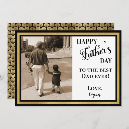 ハッピーファーザーズデイブラック&金ゴールドアールデコ カード (正面/裏面)