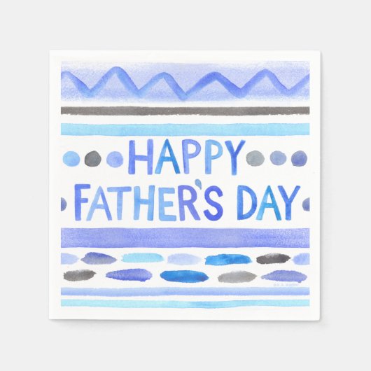 ハッピーファーザーズデイブルーウォーターストライプカラー スタンダードカクテルナプキン (正面)
