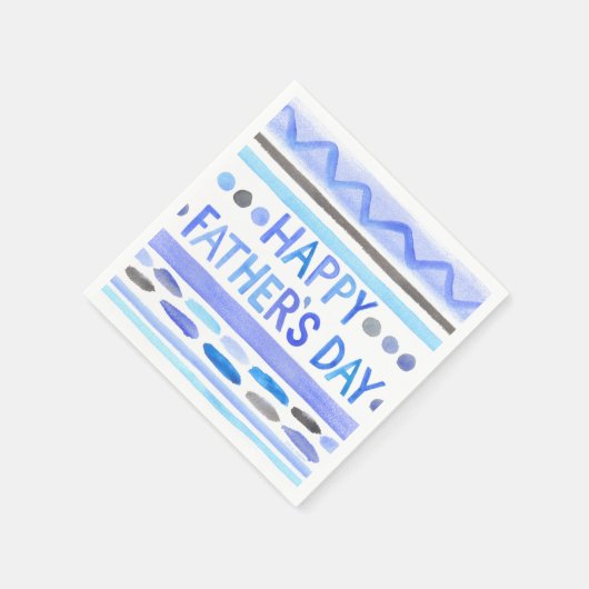 ハッピーファーザーズデイブルーウォーターストライプカラー スタンダードカクテルナプキン (角)